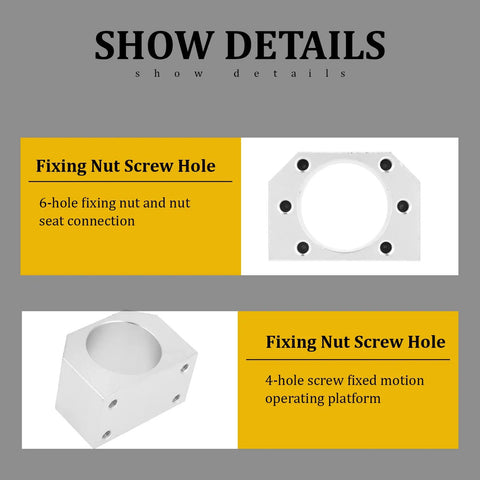 Diagram showing fixing nut screw holes on Aluminum Ball Screw Nut Housing Bracket For SFU 2505 And SFU 2510 DSG25H