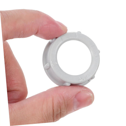 Plastic Electrical Insulating Bushing 4 Inch Heat Resistant Weatherproof 100 Pcs Outdoor Control Panel Bushing Install Versatile For Control Panels Machinery Wiring Enclosures, 3/4 inch gray plastic bushing held by hand