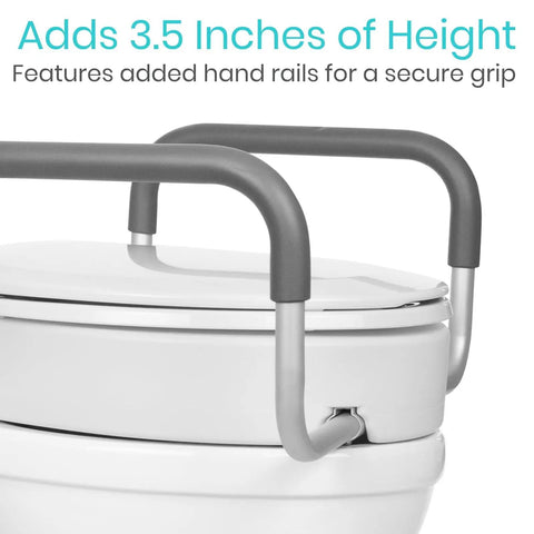 Raised Toilet Seat Riser With Sturdy Side Handles Fits Under Existing Elongated Seats Adds Three Point Five Inches Of Lift Making Get Up And Sit Down An Absolute Breeze For Seniors And Smooth Bathroom Care