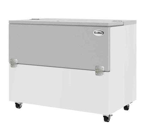 Built Like A Tank Heavy Duty Commercial Milk Cooler Refrigerator For Schools And Cafeterias With Smooth Heavy Duty Casters 12 Crate Stainless Steel Beverage Chiller in sleek design.