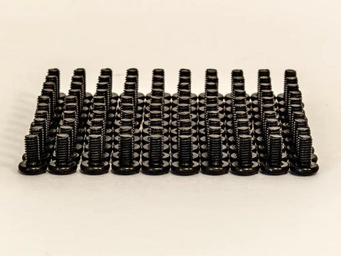 M6 Cage Nuts And Screws For Server Rack Mounts And Cabinet Installations Includes Heavy Duty Nylon Washers arranged neatly in rows.