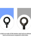 Set Of Four M5 x 12Mm Lifting Eye Bolts Built Tough From 304 Stainless Steel For Top Shelf Pulling Strength And No Sweat Rigging Or Heavy Duty Hoisting On Any Job Site, side-by-side comparison of eye bolts.