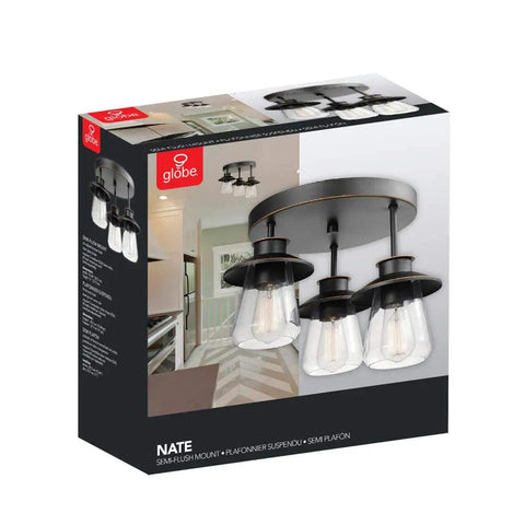 Box of Sedona Modern Farmhouse Pendant With Faux Wood Accents And Clear Glass Shades In Matte Black Finish Bulb Not Included