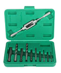 Premium 11 Piece Broken Screw Extractor Set With High Speed Steel Drill Bits And Tap Handle To Bust Stripped Rusted Bolts And Fasteners Using Left Hand Spiral Flute Tools For Any Tough Fix It Job, green case open