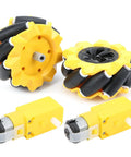 Omnidirectional Mecanum Wheel Set For Geared Motors 80mm Left And Right Robot Car Wheels With Rubber Coating Ideal For DIY Cars And Small Robots Delivers Lateral Translation Drifts And Precise 45 Degree Tilts visible.