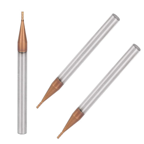 3Pcs tungsten carbide end mills, 4-flute, 10mm cutting length, copper-tipped silver bodies