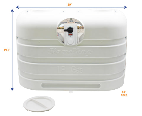 Dual 20Lb Propane Tank Cover For RV And Travel Trailer Heavy Duty White Plastic With Side Access Port And Individual Top Hatches