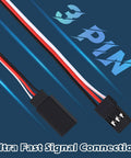 Close-up of male to female 3-pin servo extension cables demonstrating signal connection for Futaba JR RC systems.