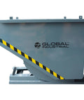 Job Site Ready Medium Duty Self Dumping Forklift Hopper With Two Cubic Yards Capacity side view showing gray frame and safety stripes.