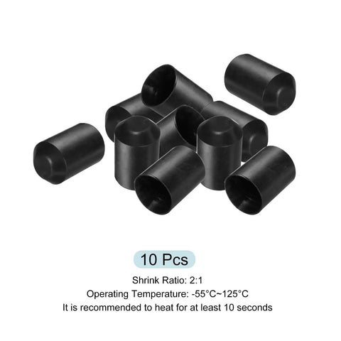 Black 10-pack Heat Shrink End Cap Kit 45mm ID by 60mm Length 1.3 to 1 Ratio Lined with Adhesive Sealed Waterproof