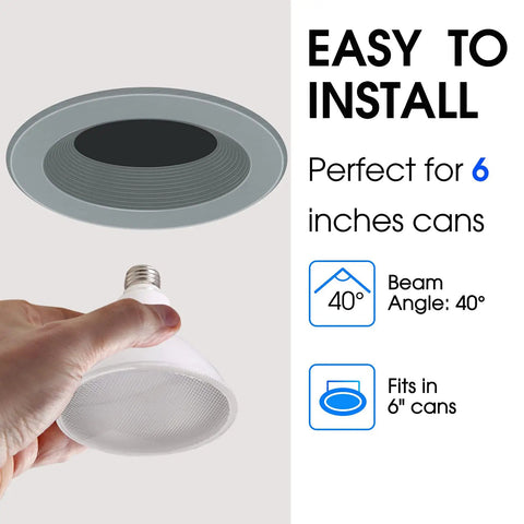Hand holding Powerful 100W Outdoor Par38 LED Flood Light 1250lm 5000K daylight dimmable bulb, installation shown