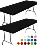Elastic Fitted 6 Foot Rectangle Tablecloth 2 Pack No Slip Wraparound Edges For Outdoor Parties And Picnics Stretch Washable Polyester Spandex Cover In Black 30x72 Inches