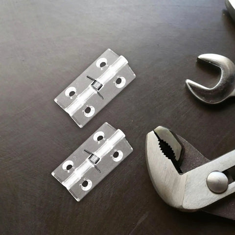 Acrylic Hidden Door Hinges Self Closing With Spring Loaded Concealed Shaft For Cabinets And Furniture, Quiet Noiseless Soft Close, Easy Install, 45x35mm shown with tools.