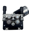 Solid Vertical Dual Drive Wire Feeder Motor With High Strength Alloy Base And Pure Copper Winding For 24V Gas Shielded Welding Machine Replacement Parts Angled Setup, showing top view.
