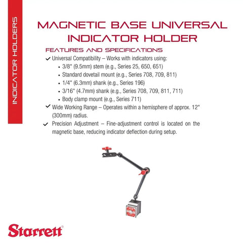 Pro Grade Magnetic Base Universal Indicator Holder With Three Pivots And Single Control Knob with specs and compatibility.
