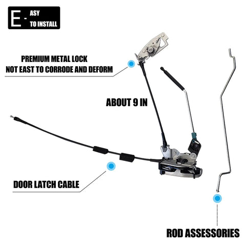 Door Latch Assembly With Cable And Rod For Ford Econoline E150 E250 E350 Vans 1992 2019 Rear Right Side Replacement Lock Latch Actuator AC2Z15431A02A 6C2Z-15431A02-AA with labeled parts