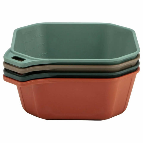 Stacked bowls from ComplEAT Outdoor Tableware Set For Camping And Hiking, 9-Piece Nestable Polypropylene Dinnerware With 4 Bowls