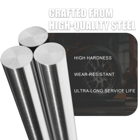 High-quality steel bars with text highlighting durability, wear-resistance, and long service life used in Greaseable Beefy Heavy Duty Double Cardan Joint Kit 1310 Series 5 153X U Joint Pack with 211355X CV Socket Yoke for Jeep Cherokee XJ 1984 to 2001 and Jeep Wrangler TJ 1997 to 2006.