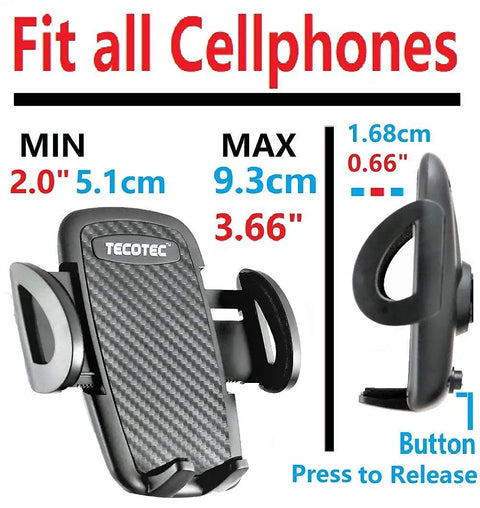 Heavy Duty Car Phone Mount With Grip Tight 3 Inch Sticky Gel Suction Cup Hella Secure Locking Lever For Dashboard Or Windshield Universal Smartphone Holder showing adjustable width for cellphones.