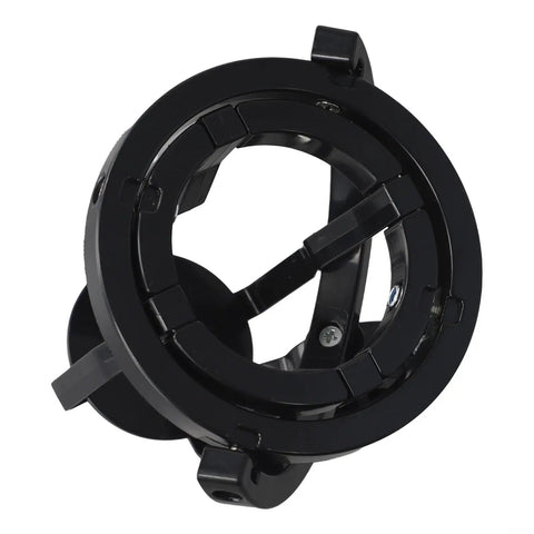 Self Leveling Cup Holder With Gyroscopic Anti Spill Guard, 60 Degree Rotating Clamp For Motorcycle Truck Tractor Scooter, Lock Those Drinks Down On Rough Roads, Universal Fit For Hot And Cold Cups And Cans, Black - black gyroscopic cup holder seen from above, showing clamp and swivel design.