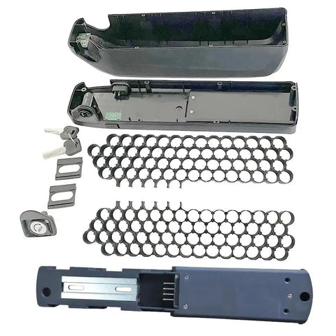 Badass Heavy Duty Ebike Battery Case Fit 65 Pcs 18650 Cells 48V Battery Box showing components and accessories for electric bike conversion.