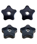 Four black star-shaped knobs with through-hole and 3/8-16 threaded bore for T-track, jig, and mechanical equipment