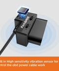 Dash Cam Constant Power Cable With OBD II Adapter showing built-in high sensitivity vibration sensor for control