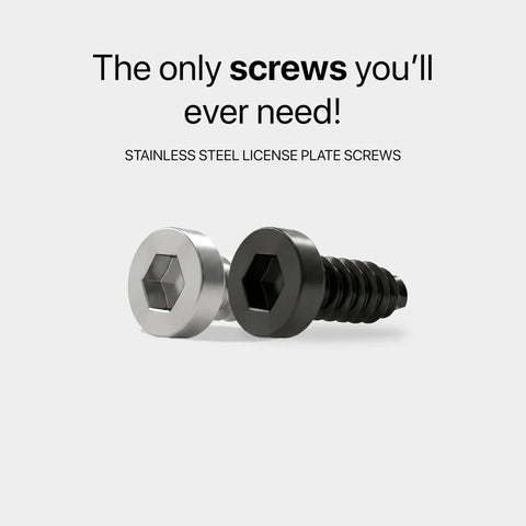 Stainless Steel License Plate Screws Kit With Hex Key For Cars Trucks And Motorcycles Rattle Proof Anti Theft Security Fasteners Black Built Tough For Weather Ready, featuring black and silver screws with hex head design