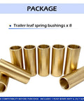 Eight Piece Beefy Brass Leaf Spring Bushing Kit For Trailer Axles With 9/16 Inch ID And 11/16 Inch OD, brass bushings displayed