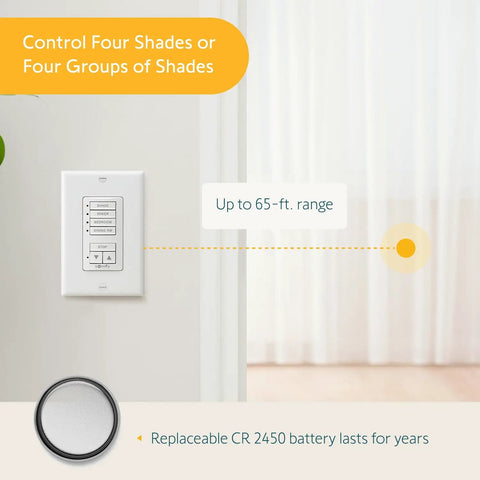 DecoFlex Wireless RTS Wall Switch 4 Channel Lets You Control Four Shades Blinds Curtains And Awnings With Battery Pre Installed