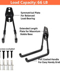 Heavy Duty Wall Mount Garage Hooks Set 4 Pack With Anti Slip Coating for 66Lb Load, showing symmetrical plates and PVC coated handles.