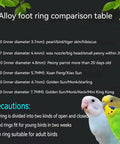 Alloy foot ring comparison table with bird types and sizes. Multi Color Aluminum Pigeon Leg Bands Set Of 50 Open Ring Foot Rings