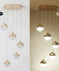 Crystal Pendant Lights With 5 LED Bulbs In Daylight White 5000K Modern Brushed Brass Ceiling Hanging Fixtures in dual on-off mode