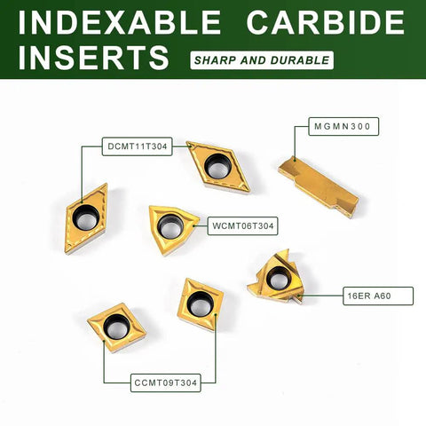 Indexable Lathe Turning Tool Set With Three Quarter Inch Shank Seven Piece Carbide Inserts CNC Built Tough Lathe Tools