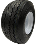Four Pack 8 Inch White Golf Cart Wheels And 18X8.5-8 4 Ply Sawtooth Tires Set Fits Club Car Ez-Go Yamaha With 4 Lug On 4 Inch Bolt Pattern Ready To Install DOT Approved And Includes A 2 Year Warranty
