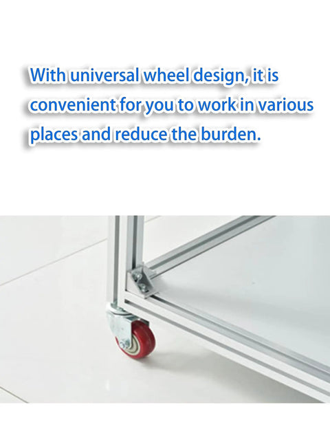 Close-up of locking caster wheel on Slick Rolling Aluminum Workbench With Locking Casters, ideal for mobility during electronics assembly.