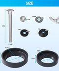 Details of toilet repair bolt and gasket kit components with dimensions.