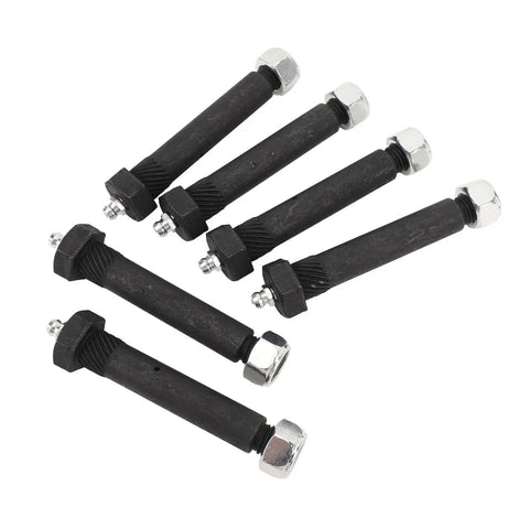 Greaseable Spring Shackle Bolts For Trailer Axles 9 By 16 Inch 3 In 6 Pack With Lock Nuts And Knurled Shoulder Built Tough For 2000 3500 5200 6000 7000 Lb Class Double Eye Slipper Springs Steel Construction, six black greaseable trailer bolts with lock nuts