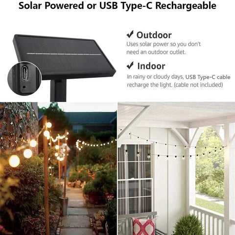 Solar String Lights 48 Feet Outdoor LED G40 Bulbs Waterproof Patio Lights For Backyard Garden Deck Porch Pergola And Camping Parties Party Ready