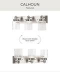 Calhoun Collection Clear Glass Farmhouse Bath Vanity Light Three Light Brushed Nickel Vintage Inspired Fixture