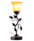 Touch Control Table Lamp With Two USB Ports, 3-Way Dimmable Bedside Light, Amber Glass Shade, Vintage Bronze Leaf Design