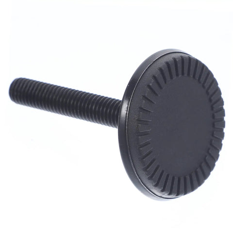 Heavy Duty Adjustable Furniture Levelers With Swivel Base For Tables And Cabinets Foolproof Install Silent Nonskid Stainless Steel Legs For Office And Home Workspaces, close-up of black threaded leveler foot.