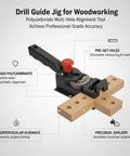 Rock Solid Woodworking Drill Guide Jig For Dead On Accurate Dowel Holes And No Sweat Furniture Assembly with polycarbonate material and pre-set holes.