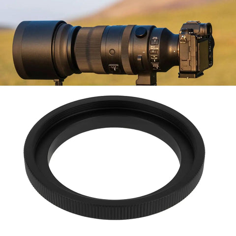M48 To M54 Telescope Thread Conversion Adapter For Photography Lenses next to camera with long lens in outdoor setting