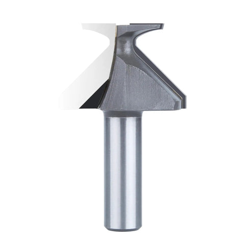 Half Inch Shank R18 Seamless Woodworking Router Bit Arc Bending Integrated Milling Cutter Carbide Tip V Bit For Chamfer Bevel Engraving And Woodworking Projects Durable Tungsten Steel And Forty Five Steel Construction For Long Lasting Performance, front view.