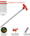 10 Pack 8 Inch Heavy Duty Screw In Tent Stakes Drill In Non Rust Ground Anchor Pegs Metal Tent Accessories For Camping