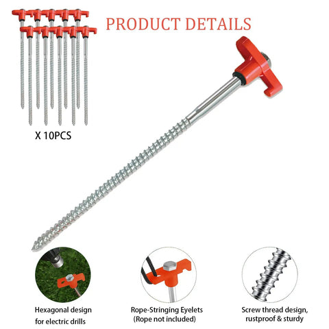 10 Pack 8 Inch Heavy Duty Screw In Tent Stakes Drill In Non Rust Ground Anchor Pegs Metal Tent Accessories For Camping