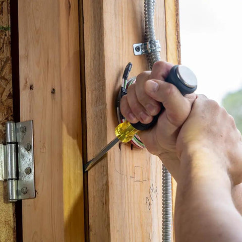 Worker using Demolition Screwdriver Set For Tough Jobs Pry Ready 1 Quarter Inch And 5 Sixteenth Inch Keystone Tips With Square Shank