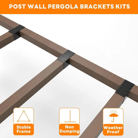Heavy Duty Carbon Steel Pergola Brackets Pack Of 4 4x4 Post Connectors Three Point Five By Three Point Five Inch installed view