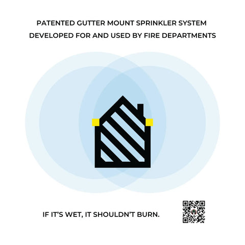 Badass Wildfire Defense Kit With Two Roof Sprinklers And Fifty Foot Hose, gutter mount sprinkler system illustration.